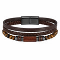 Bracciale Uomo Multistrato in Pelle e Perline Marrone