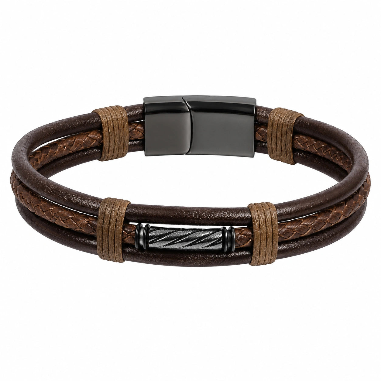 Braccialetto Uomo Intrecciato Marrone con Chiusura Magnetica