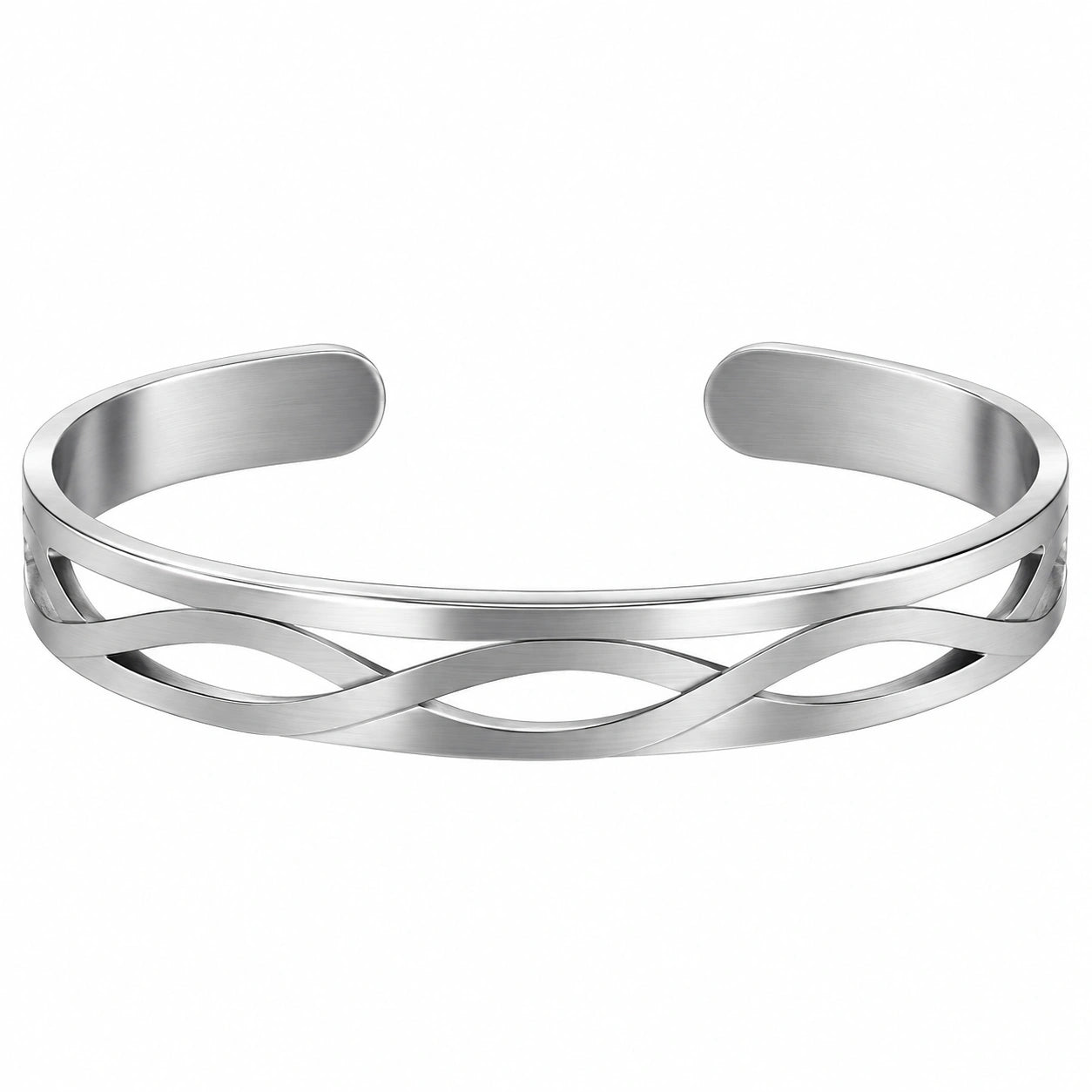 Bracciale Aperto Intrecciato in Acciaio Inossidabile Argento