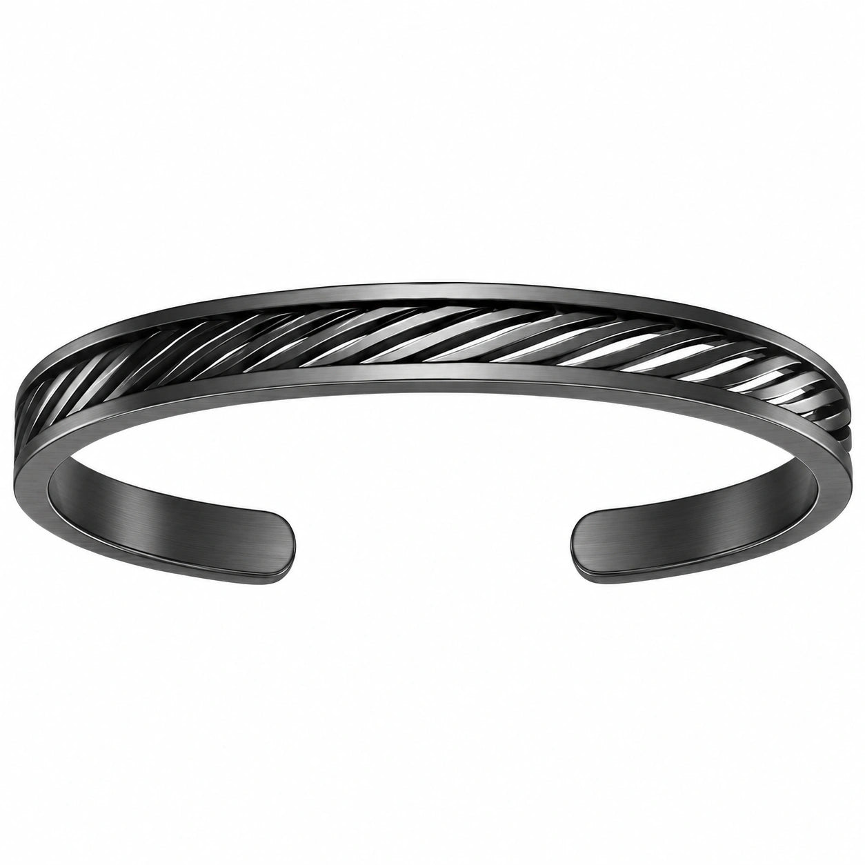 Bracciale rigido aperto nero con finitura intrecciata