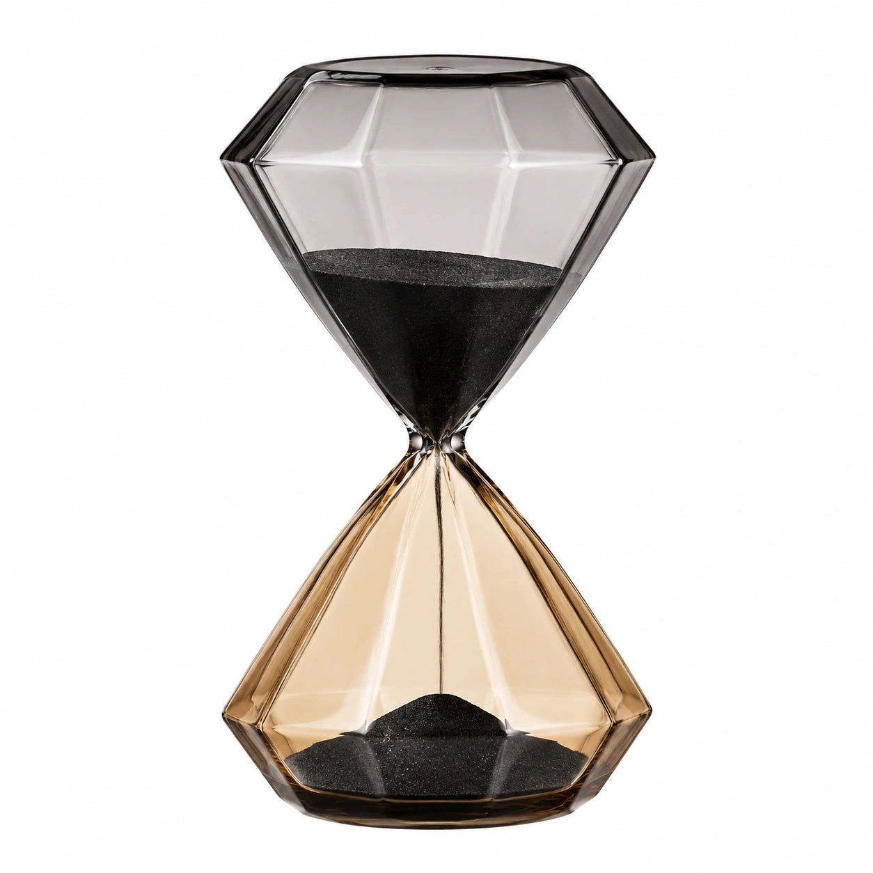 Clessidra Decorativa in Vetro Ambra e Trasparente con Sabbia Nera, 30 Minuti, 15 cm