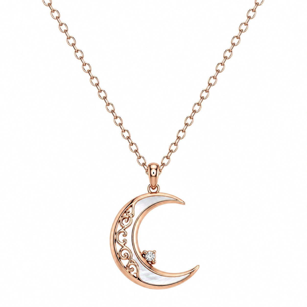 Collana Luna in Oro Rosa con Madreperla e Zircone