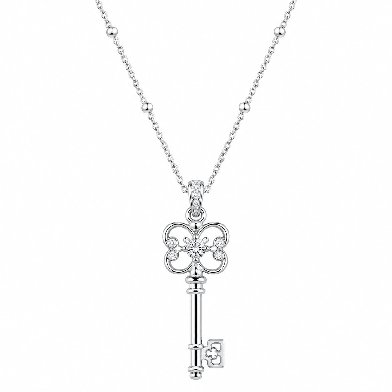 Collana con Ciondolo a Chiave in Argento con Zirconi