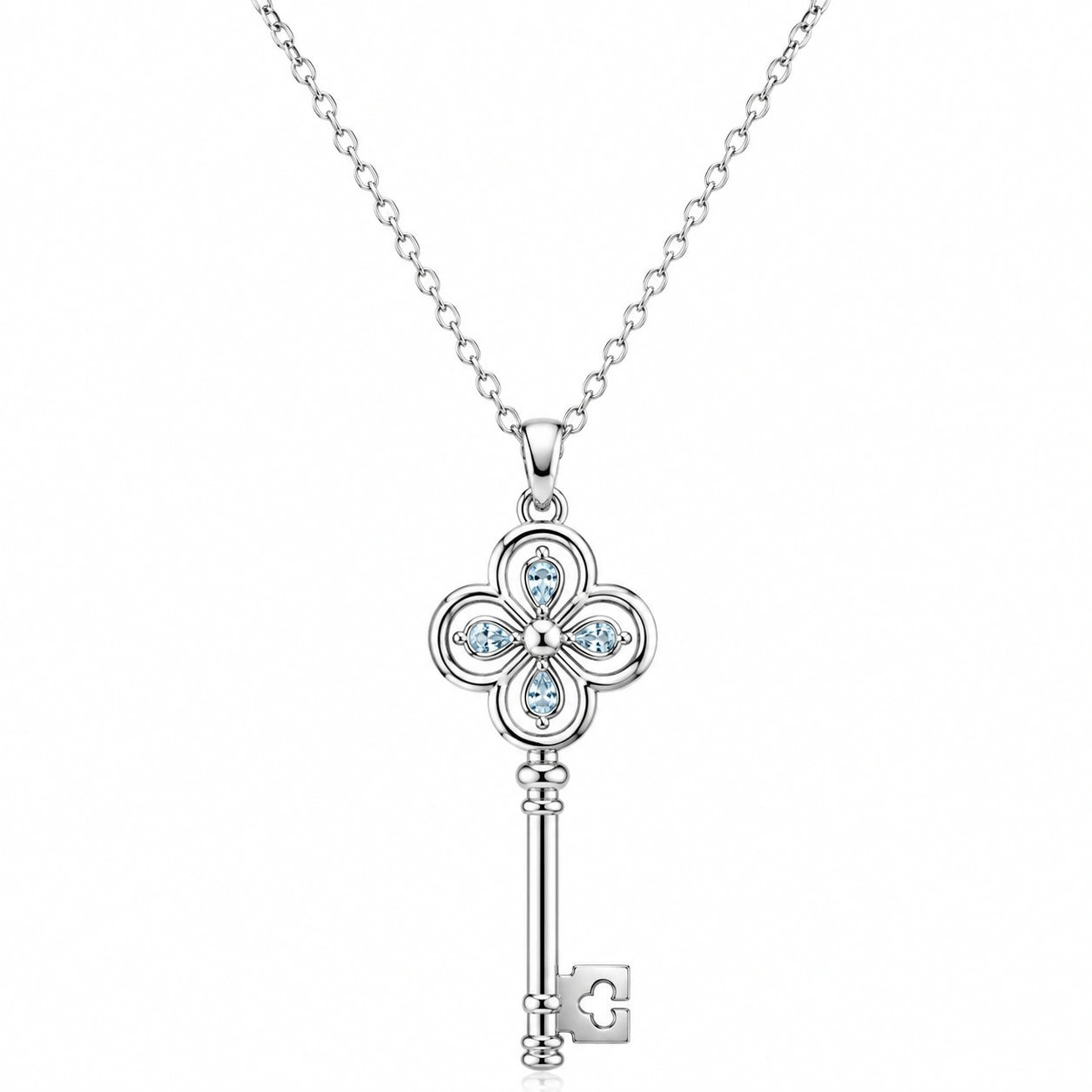 Collana con Ciondolo Chiave in Argento e Cristalli Blu