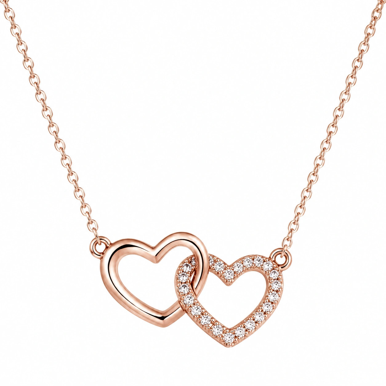 Collana Cuori Intrecciati in Oro Rosa con Zirconia Cubica